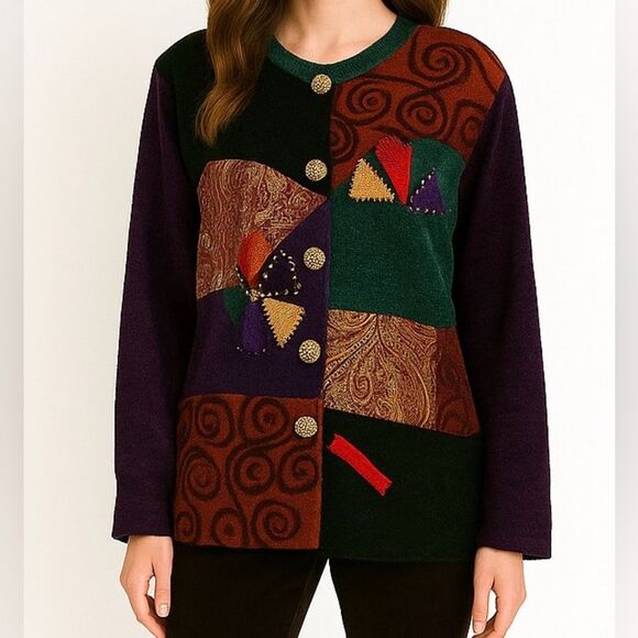 Indigo Moon Women's Patchwork Cardigan Sweater Vintage Ladies Multicolor Size 1X - Picture 1 of 9